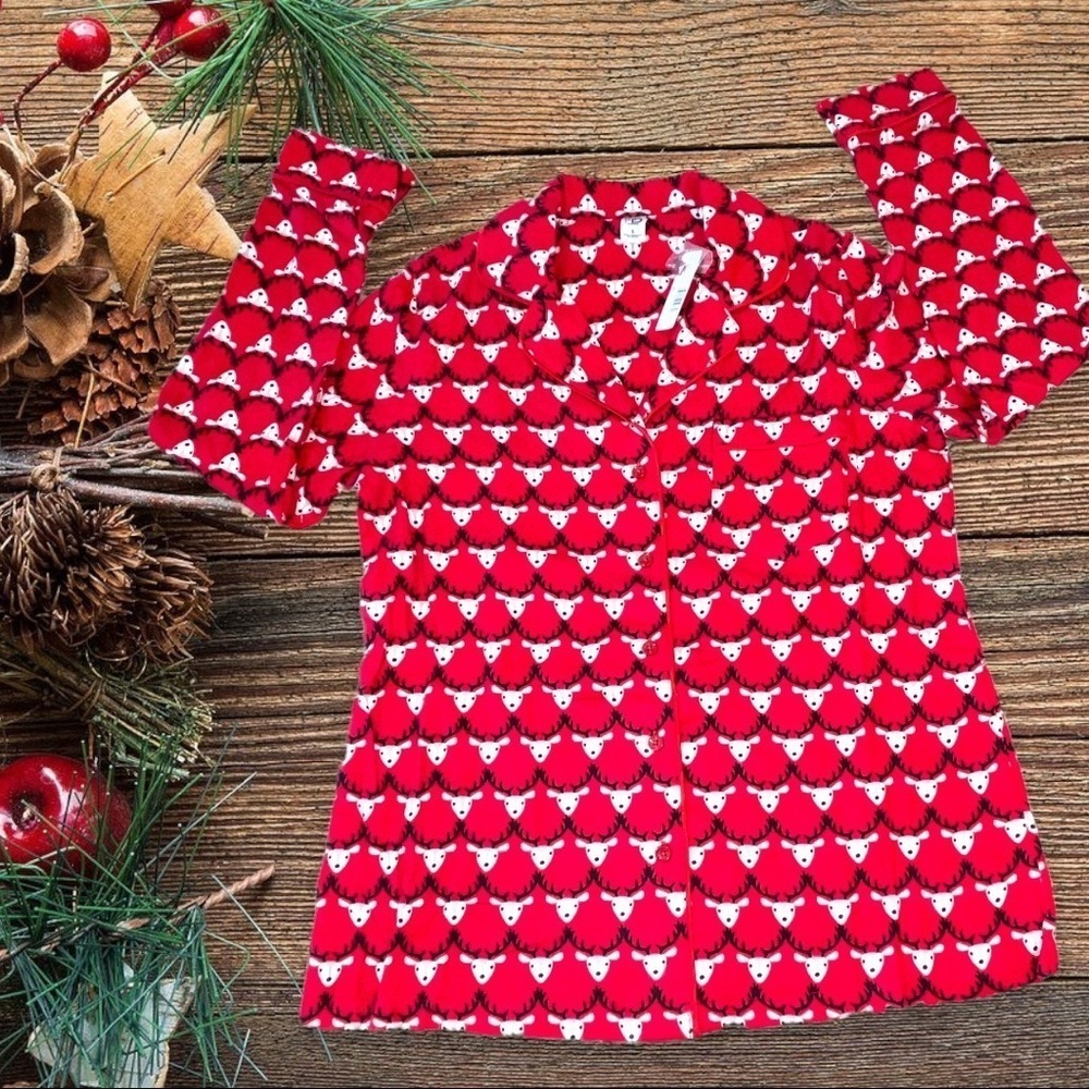 NWT ND Intimates Size Small Red Reindeer Flannel Button Front Pajama Top